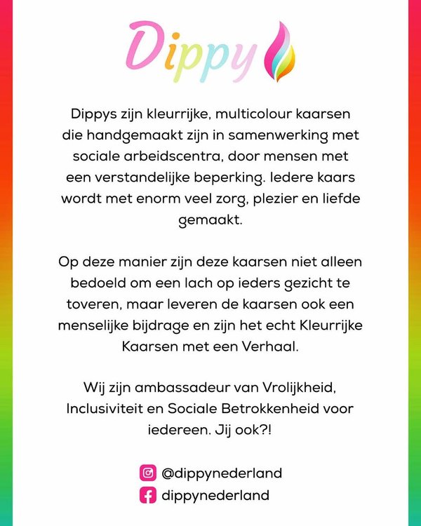 Dippy - Kleurrijke Dip Dye Kaars met een Sociaal Verhaal